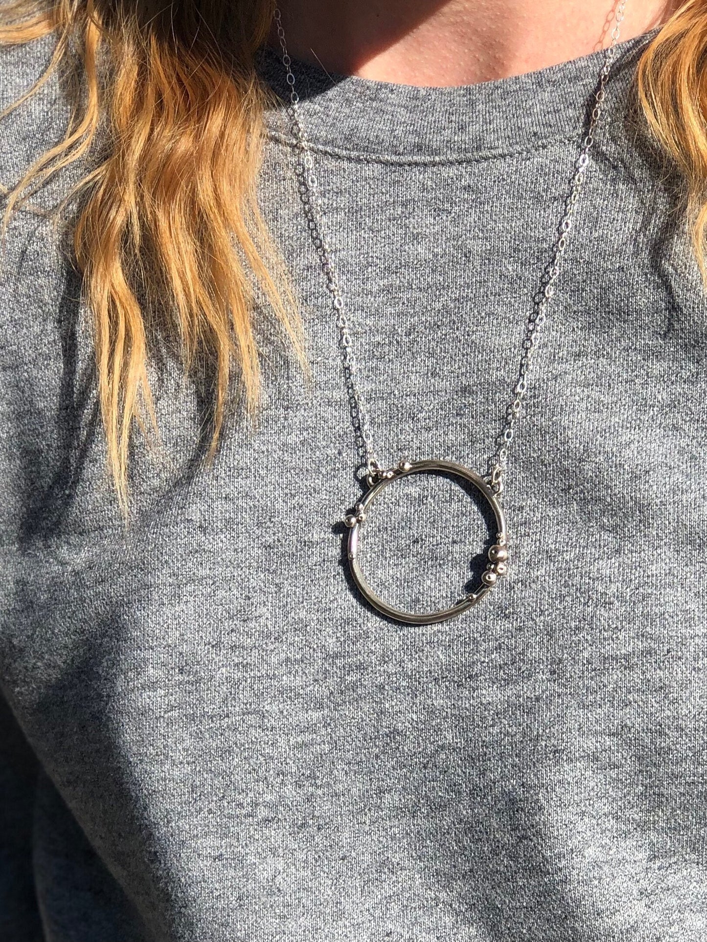 Circle barnacle pendant necklace / sterling silver circle pendant