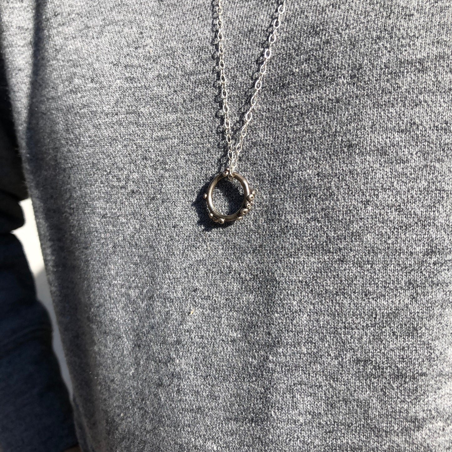 Small circle barnacle pendant / sterling silver pendant necklace