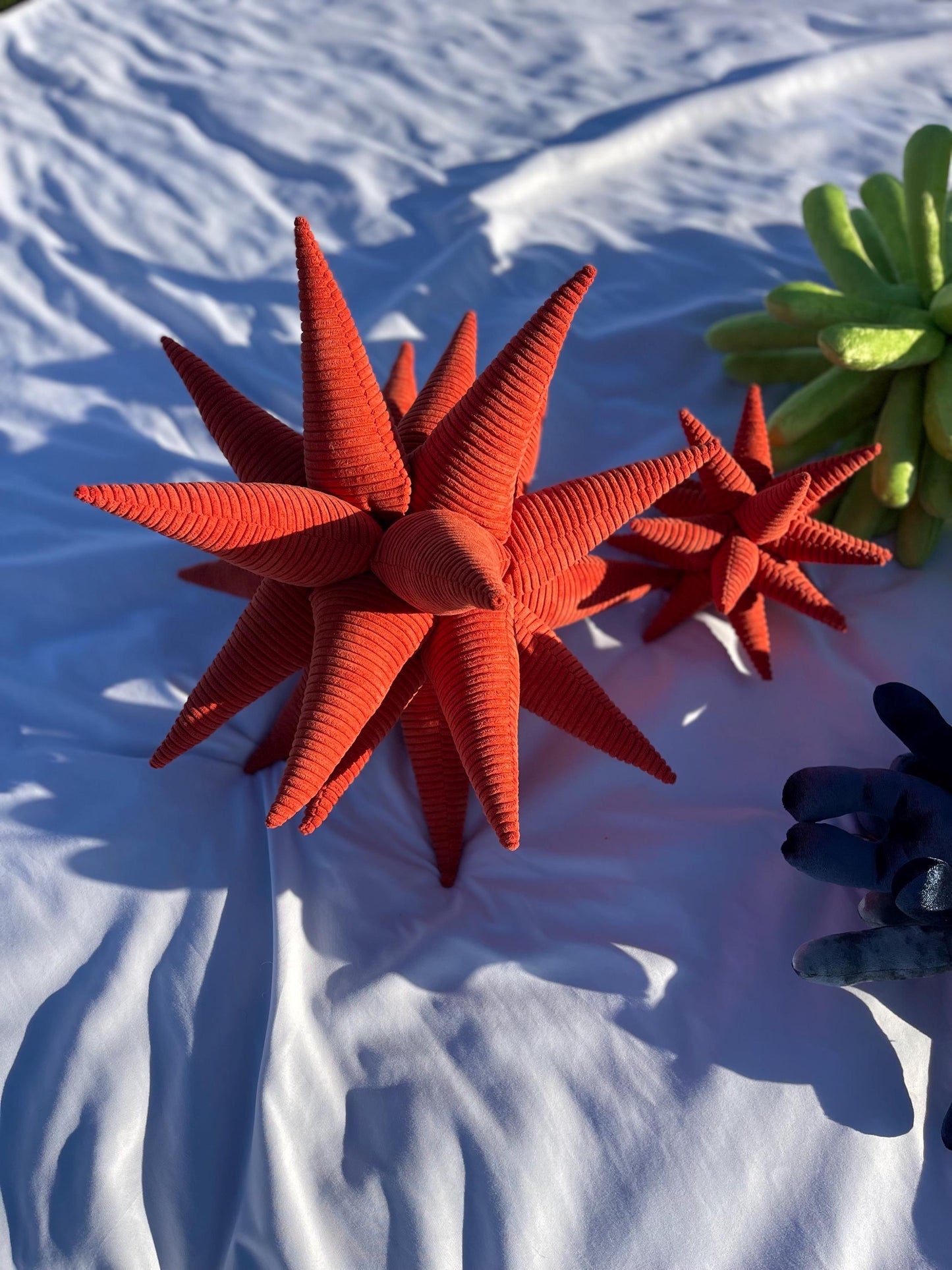 Orange Corduroy Spike Ball Decorative Soft Sculpture set of 2