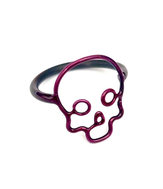 Stainless Steel Skull Ring - Transparent Fuchsia