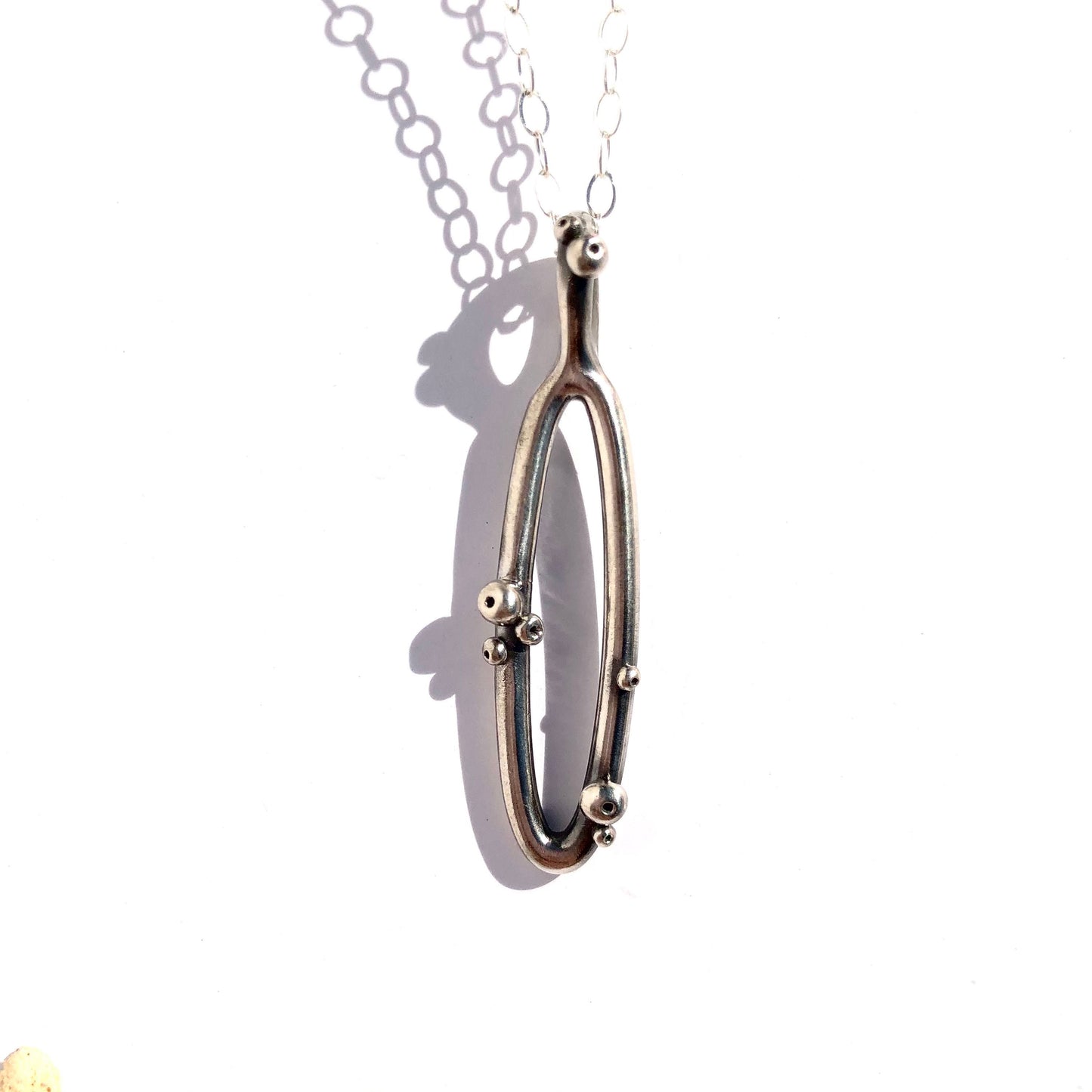 Oval barnacle pendant necklace / sterling silver oval pendant