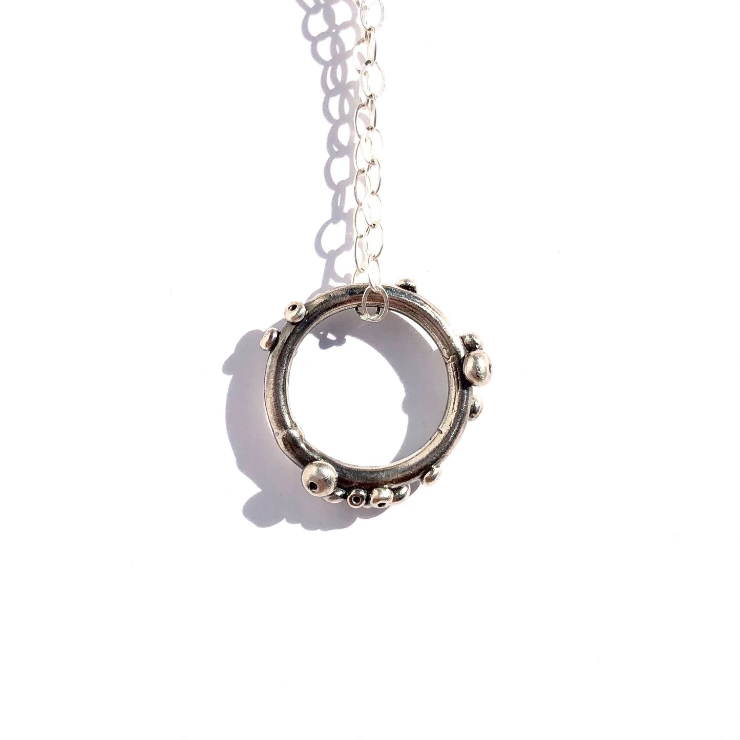 Small circle barnacle pendant / sterling silver pendant necklace