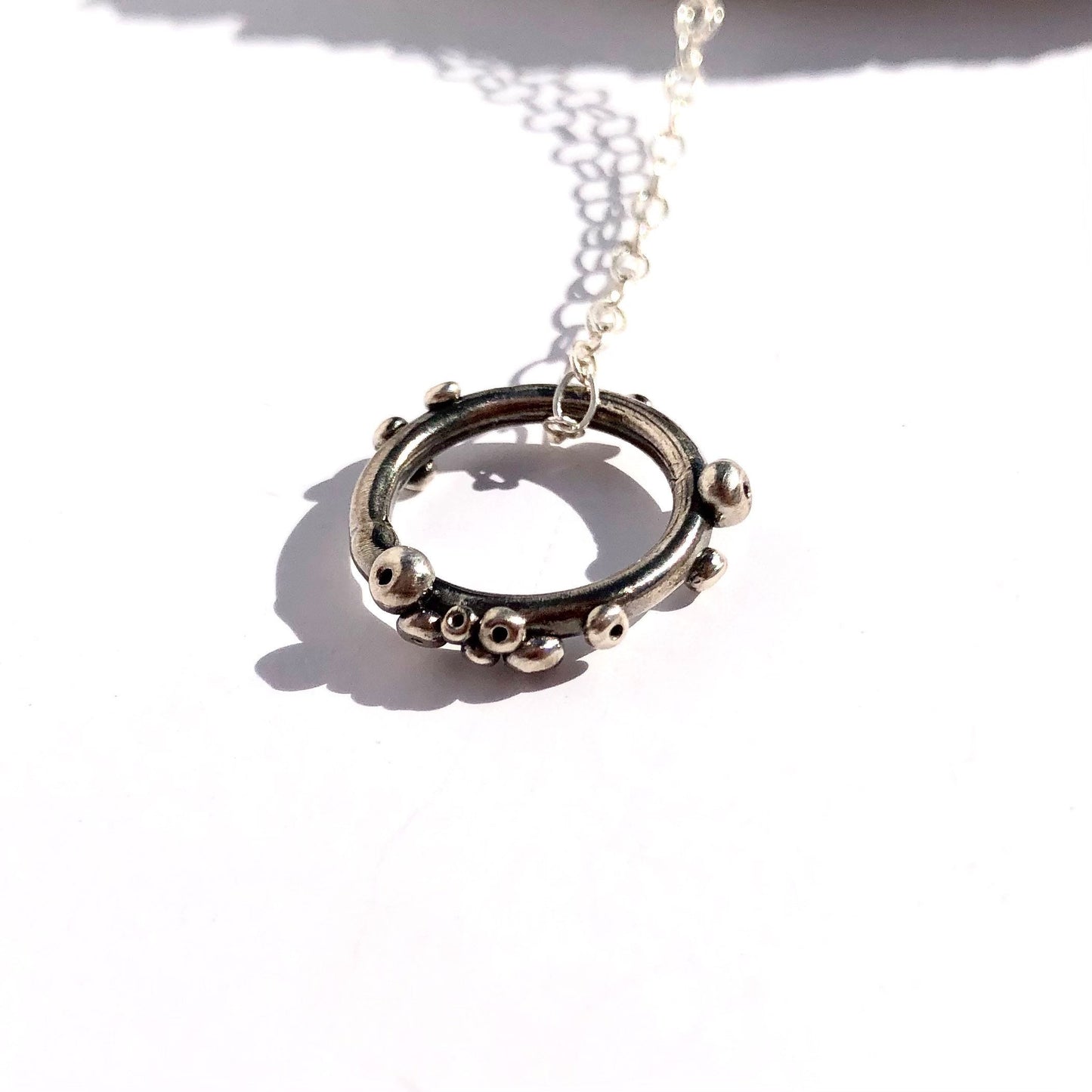 Small circle barnacle pendant / sterling silver pendant necklace