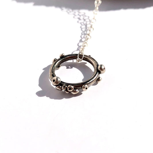 Small circle barnacle pendant / sterling silver pendant necklace